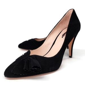 Kate Spade Alessia Black Suede Asymmetrical Ruffle Toe Slip-On High Heel Pumps